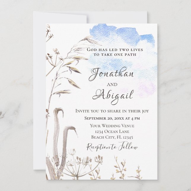 Invitación Blue Sky Botanical Garden Casual Christian Boda (Anverso)