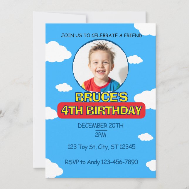 Invitación Blue Sky & Clouds Friend Birthday (Anverso)