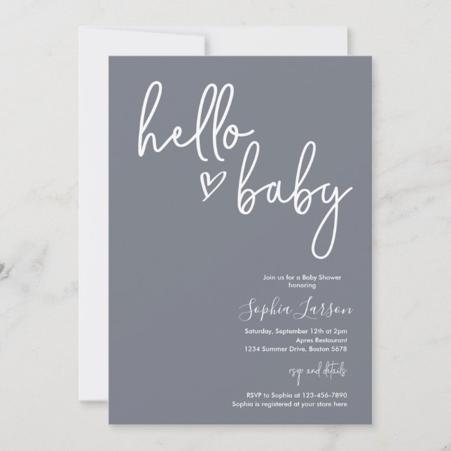 Invitación Blue Slate Minimalista Modern Boho Baby Shower  (Anverso)