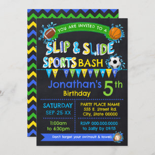 Invitación Blue Slip & Slide Sports Cumpleaños Fiesta de vera