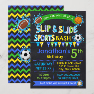 Invitación Blue Slip & Slide Sports Cumpleaños Fiesta de vera