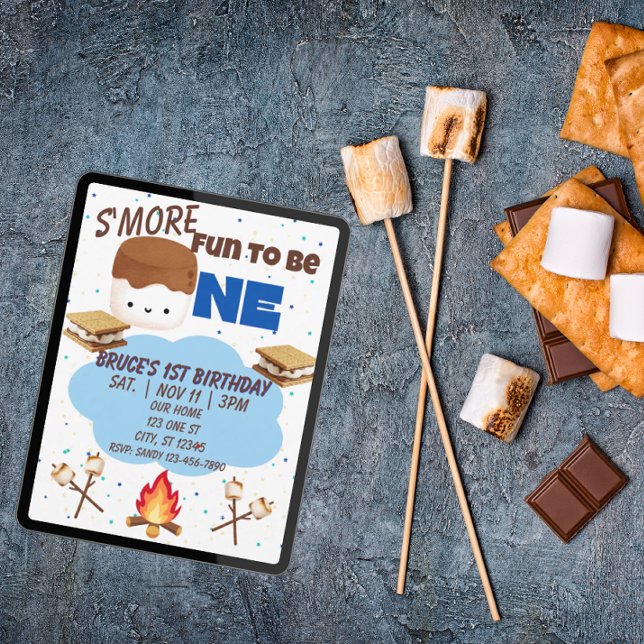 Invitación Blue, S'More Fun to be One, 1st Birthday (Subido por el creador)
