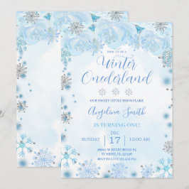 Invitación Blue Snowflake Birthday Winter Onederland