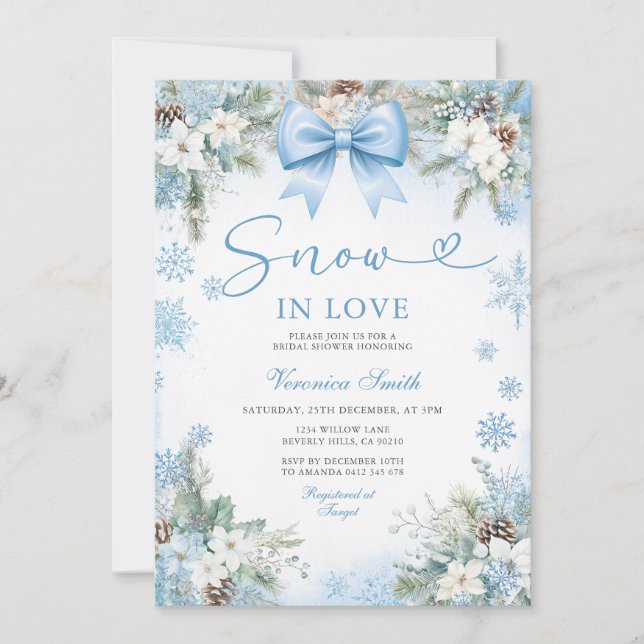 Invitación Blue Snowflake Snow in Love Winter Bridal Shower (Anverso)