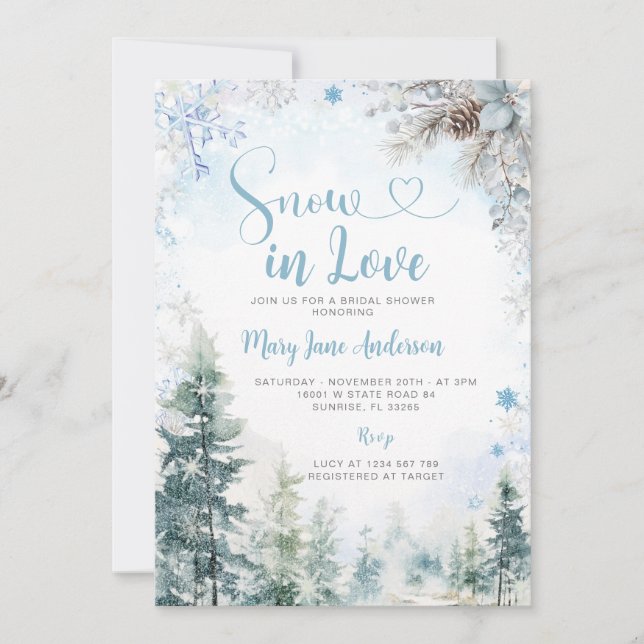 Invitación Blue Snowflake Snow in Love Winter Bridal Shower (Anverso)
