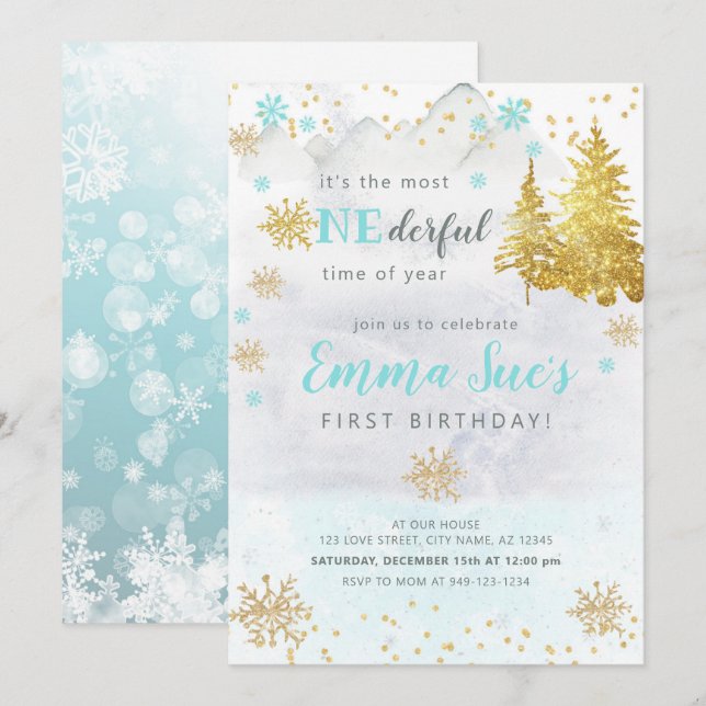 Invitación Blue Snowflake Una maravillosa época del año cumpl (Anverso / Reverso)