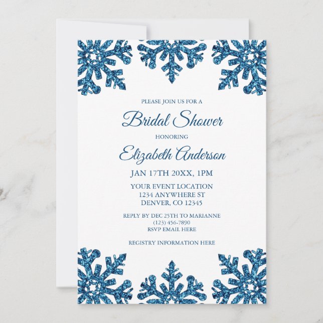 Invitación Blue Snowflake Winter Bridal Shower (Anverso)