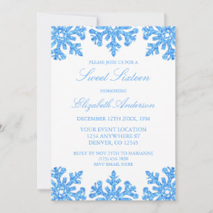 Invitación Blue Snowflake Winter Sweet 16