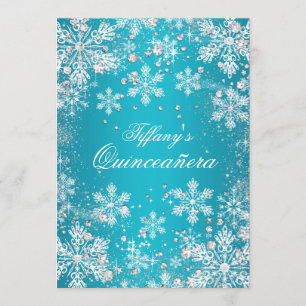 Invitación Blue Snowflake Winter Wonderland Quinceañera