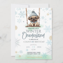 Invitación Blue Snowflakes Winter Onederland 1er cumpleaños