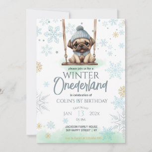 Invitación Blue Snowflakes Winter Onederland 1er cumpleaños