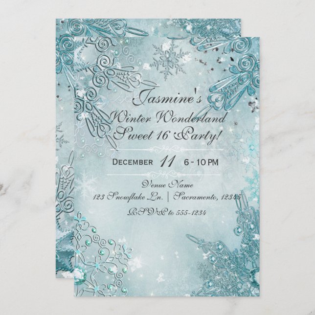 Invitación Blue Snowflakes Winter Wonderland Holiday Party (Anverso / Reverso)