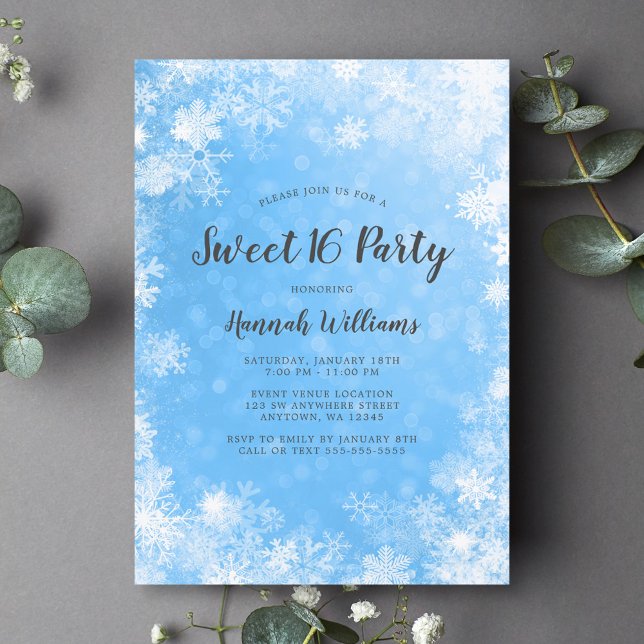 Invitación Blue Snowflakes Winter Wonderland Sweet 16 (Subido por el creador)