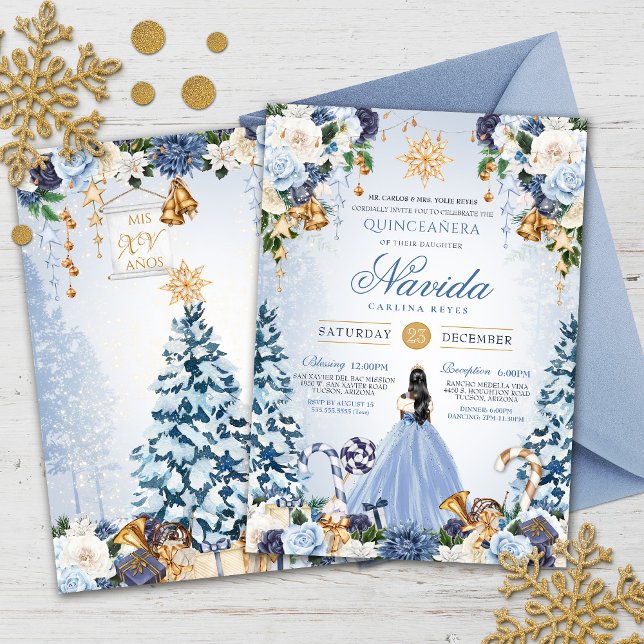 Invitación Blue Snowly Winter Princess Holiday Quinceanera (Subido por el creador)