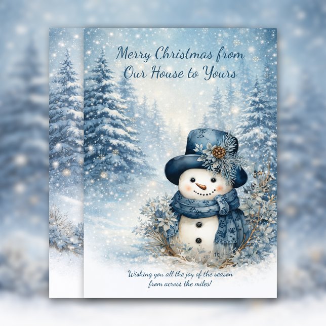 Invitación Blue Snowman Trees From Our House to Yours | (Subido por el creador)