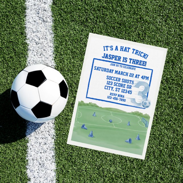 Invitación Blue Soccer Hat Trick, 3rd Birthday (Subido por el creador)