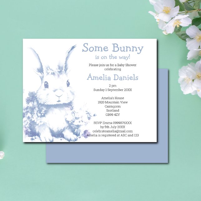 Invitación Blue Some Bunny is coming Baby Shower  (Subido por el creador)