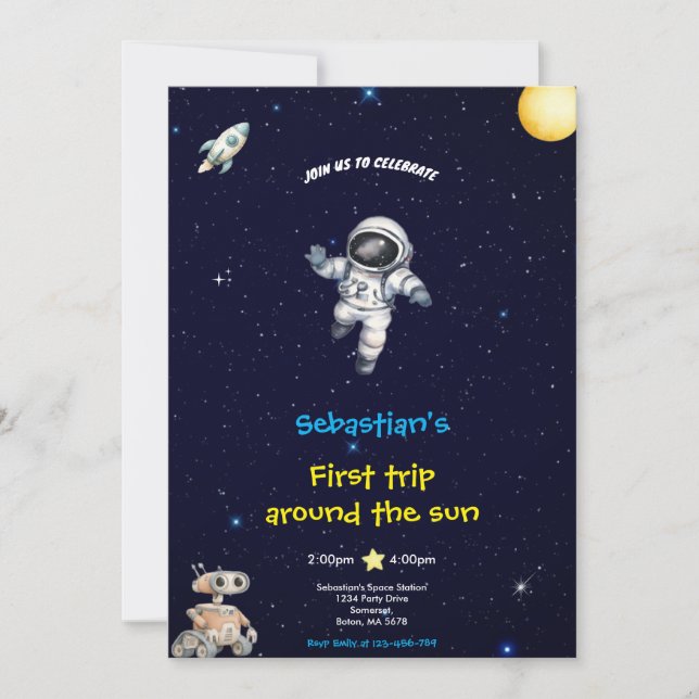 INVITACIÓN BLUE SPACE BIRTHDAY INVITATION (Anverso)