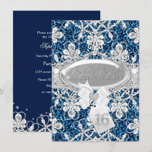 Invitación Blue Sparkle Diamond & Glitter Sweet 16