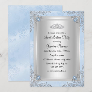 Invitación Blue Sparkle Jewel & Tiara Sweet 16