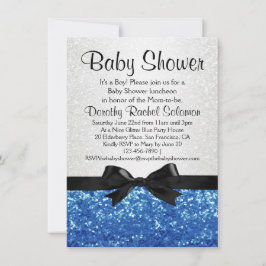 Invitación Blue Sparkle-look Bow Boy's Baby Shower