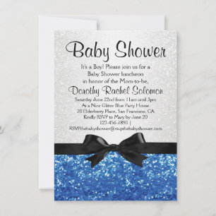 Invitación Blue Sparkle-look Bow Boy's Baby Shower