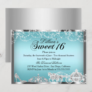 Invitación Blue Sparkle Princess Theme Sweet 16 Invite