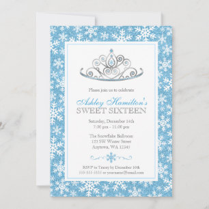 Invitación Blue Sparkle Princess Winter Wonderland Sweet 16