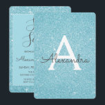 Invitación Blue Sparkle Purpurina Dulce Dieciséis Cumpleaños<br><div class="desc">Blue Sparkle Purpurina Dulce Dieciséis Monograma e Invitación a la fiesta de cumpleaños inicial. Esta invitación es perfecta para la fiesta de cumpleaños Sparkle Purpurina Sweet 16 que busca celebrar en Verde azulado o Aqua Blue.</div>