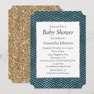 Invitación Blue Sparkle purpurina Gold Zigzag