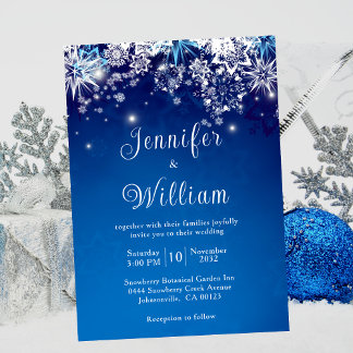 Invitación Blue Sparkle Snowflake Boda de Invierno