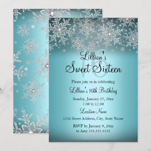 Invitación Blue Sparkle Snowflake Sweet 16