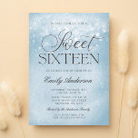 Invitación Blue Sparkle Sweet 16<br><div class="desc">Esta moderna y polvorienta invitación azul dulce 16 cuenta con un fondo de luces brillantes y un elegante tipo de letra de guión. Una invitación glamorosa que puede editar usted mismo utilizando las herramientas de plantilla en línea.</div>