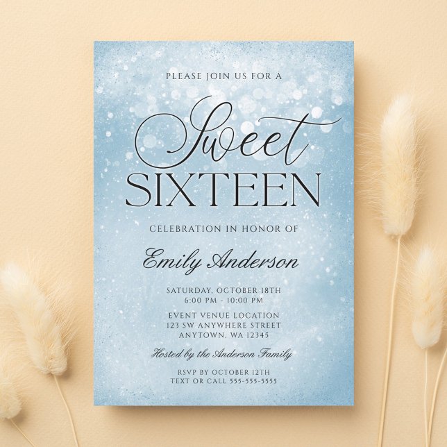 Invitación Blue Sparkle Sweet 16 (Subido por el creador)