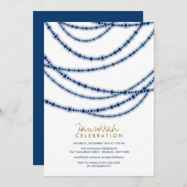 Invitación Blue Sparkles Hanukkah Fiesta de celebración (Anverso / Reverso)