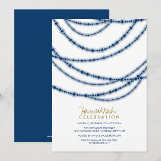 Invitación Blue Sparkles Hanukkah Fiesta de celebración