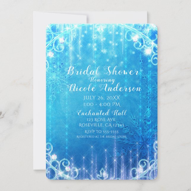 Invitación Blue Sparkling Frozen Ice Winter Bridal Shower (Anverso)