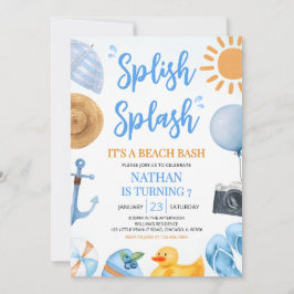 Invitación Blue Splish Splash Beach Bash Birday