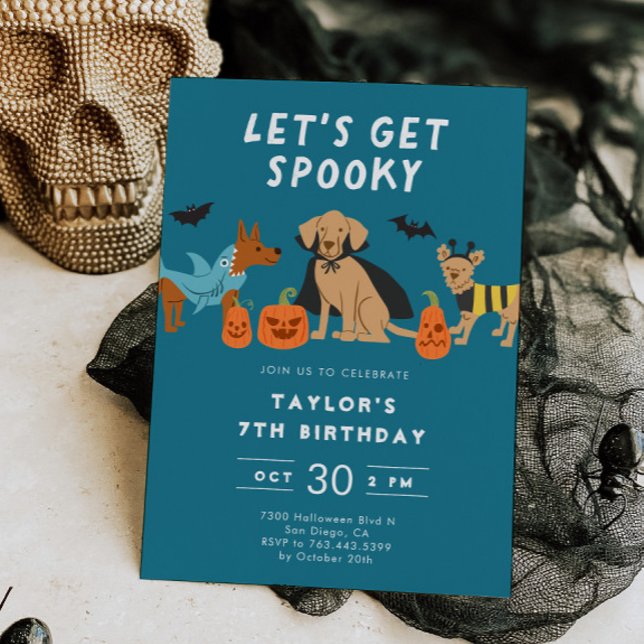 Invitación Blue Spooky Costume Dogs Halloween Birthday (Subido por el creador)