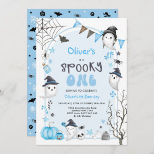 Invitación Blue Spooky One Cute Ghost Boy Primer cumpleaños