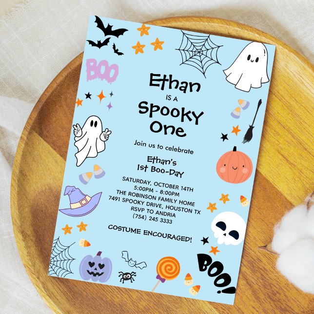 Invitación Blue Spooky One Cute Ghost Halloween 1er cumpleaño (Blue Spooky One Cute Ghost Halloween 1st Birthday Invitation )