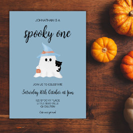 Invitación Blue Spooky One Cute Ghost Primer Fiesta de Nacimi