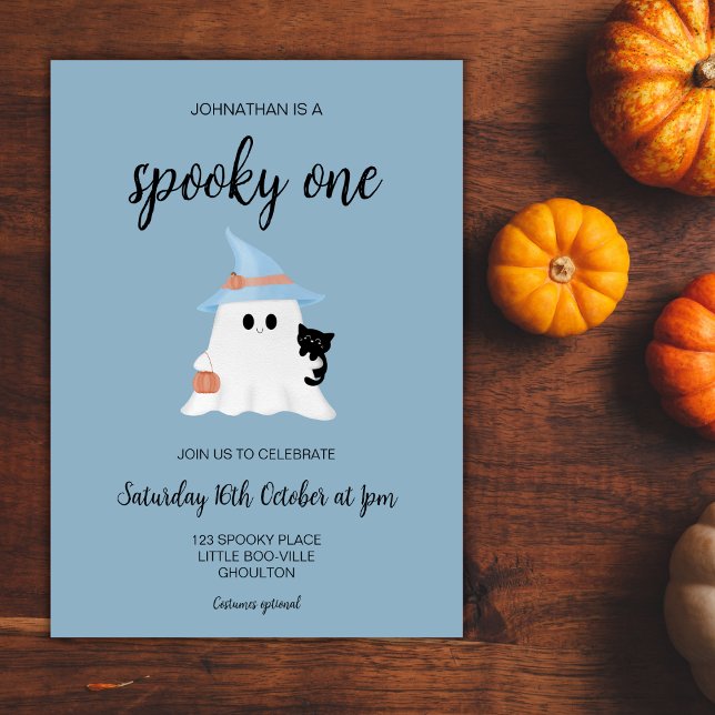 Invitación Blue Spooky One Cute Ghost Primer Fiesta de Nacimi (Subido por el creador)
