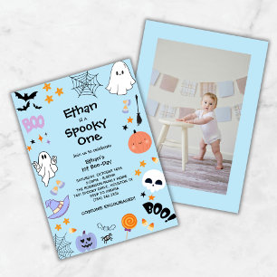 Invitación Blue Spooky One Cute Photo Halloween 1er cumpleaño