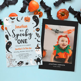 Invitación Blue Spooky One Halloween Photo Boy Primer cumplea