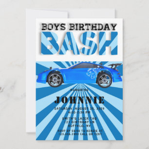 Invitación Blue Sports Car Boys Bash Birthday Party