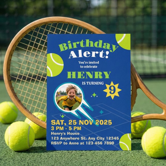 Invitación Blue Sporty Tennis Ball Niños Fiesta de cumpleaños (Subido por el creador)