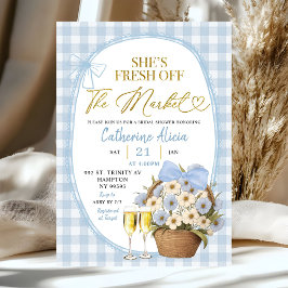 Invitación Blue Spring Floral Gingham Coquette Bridal Shower