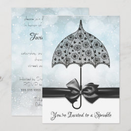 Invitación Blue Sprinkle Baby Shower Black Lace Umbrella