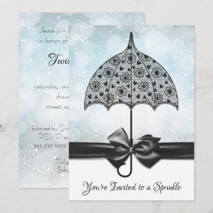 Invitación Blue Sprinkle Baby Shower Black Lace Umbrella